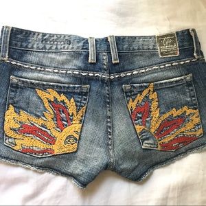 Chip and Pepper Embroidered Denim Shorts